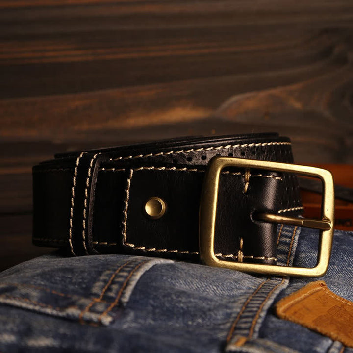Ceinture en cuir perforée cousue à la main de style britannique pour homme