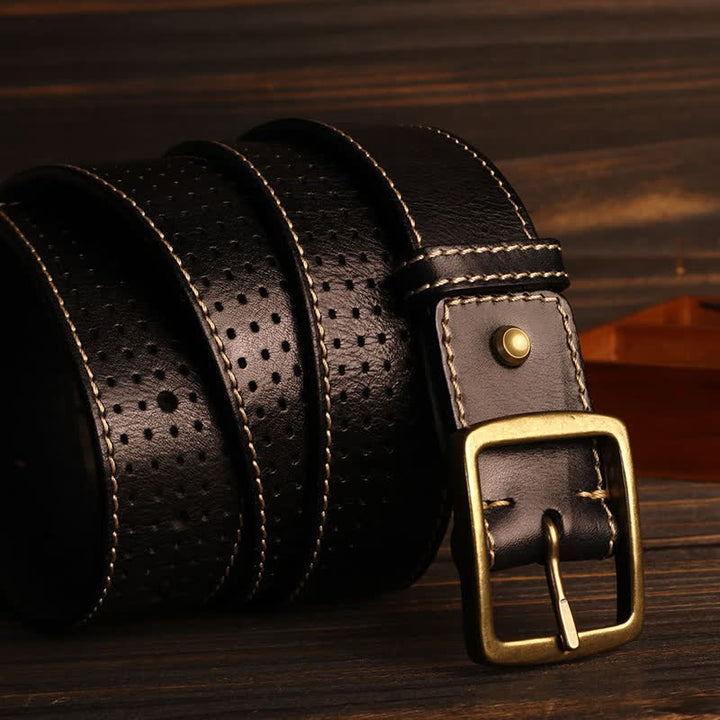 Ceinture en cuir perforée cousue à la main de style britannique pour homme