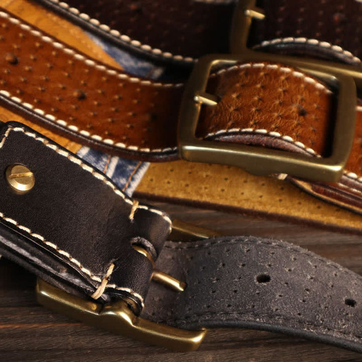 Ceinture en cuir perforée cousue à la main de style britannique pour homme