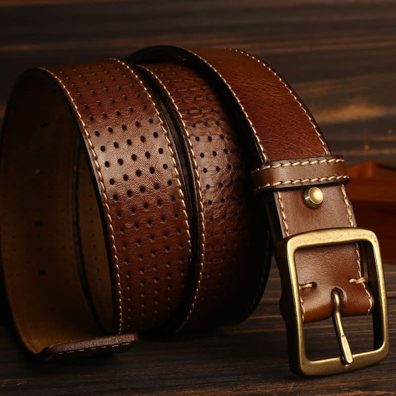 Ceinture en cuir perforée cousue à la main de style britannique pour homme