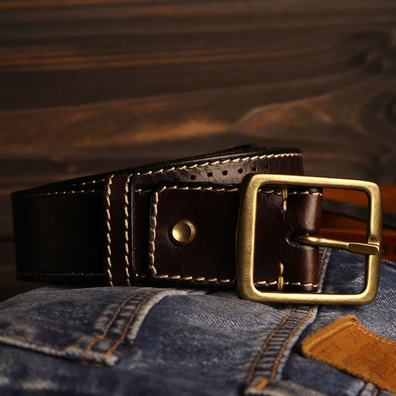 Ceinture en cuir perforée cousue à la main de style britannique pour homme