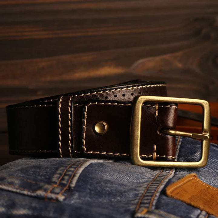 Ceinture en cuir perforée cousue à la main de style britannique pour homme