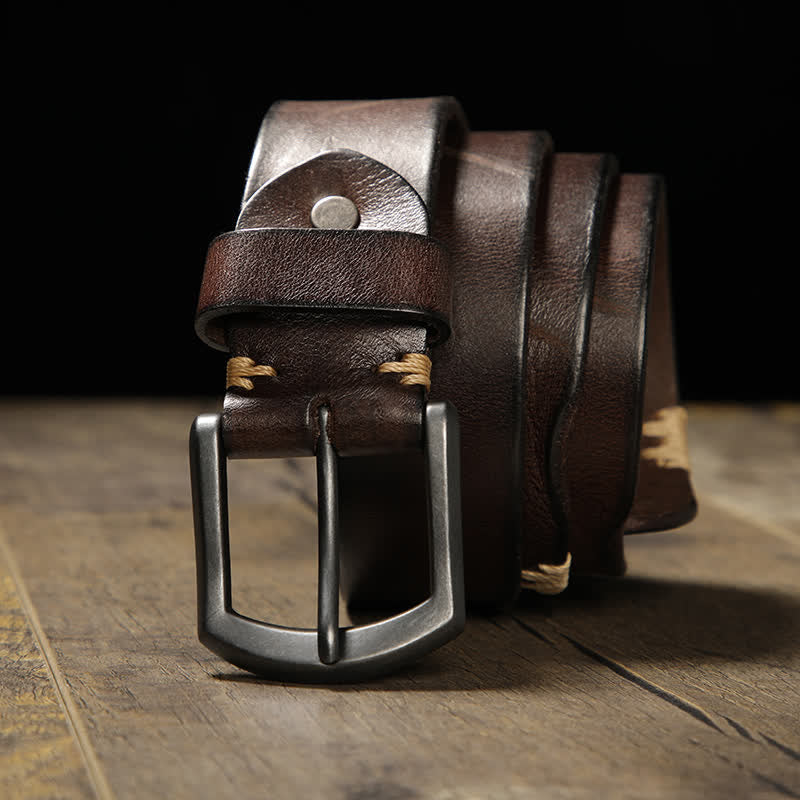 Ceinture en cuir pour jeans à coutures rétro pour hommes