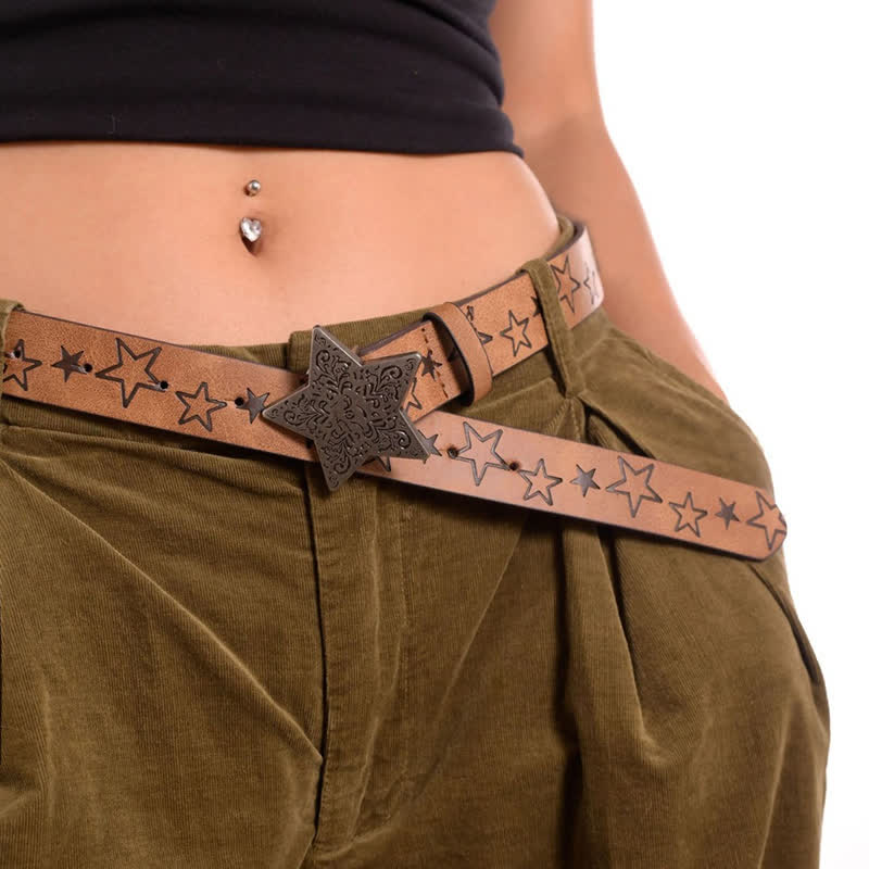 Ceinture en cuir à boucle simple pour femme avec motif étoile