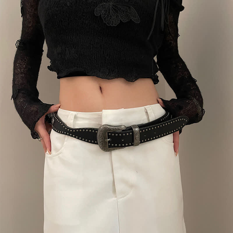 Ceinture en cuir à rivets noirs Advanced Chic pour femme