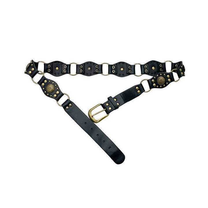 Ceinture en cuir intemporelle à rivets conchos ajourés pour femme