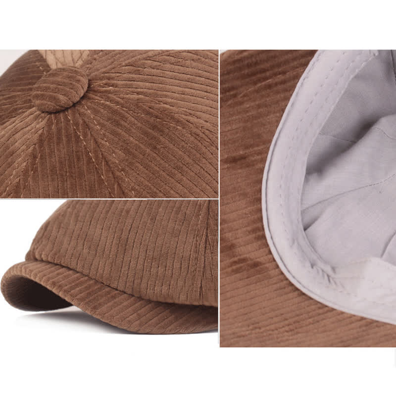 Béret à visière courte à rayures en velours côtelé