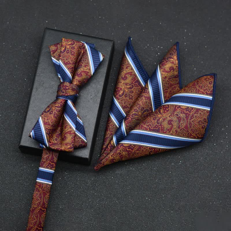 Lot de 2 mouchoirs et nœuds papillon élégants à motif floral pour homme