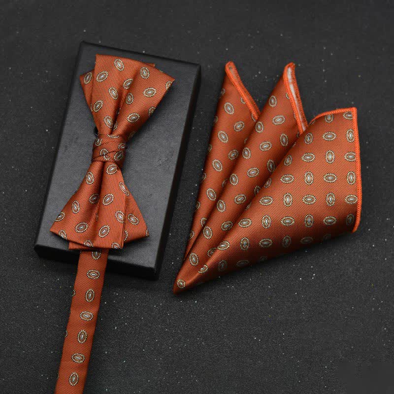 Lot de 2 mouchoirs et nœuds papillon élégants à motif floral pour homme
