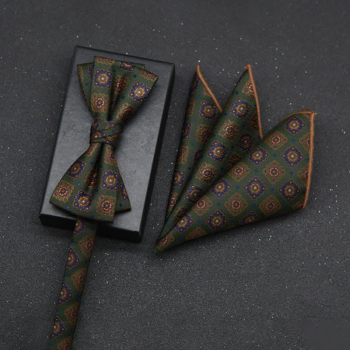 Lot de 2 mouchoirs et nœuds papillon élégants à motif floral pour homme