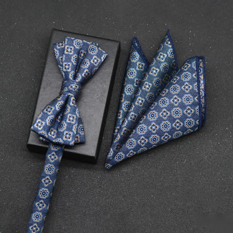 Lot de 2 mouchoirs et nœuds papillon élégants à motif floral pour homme