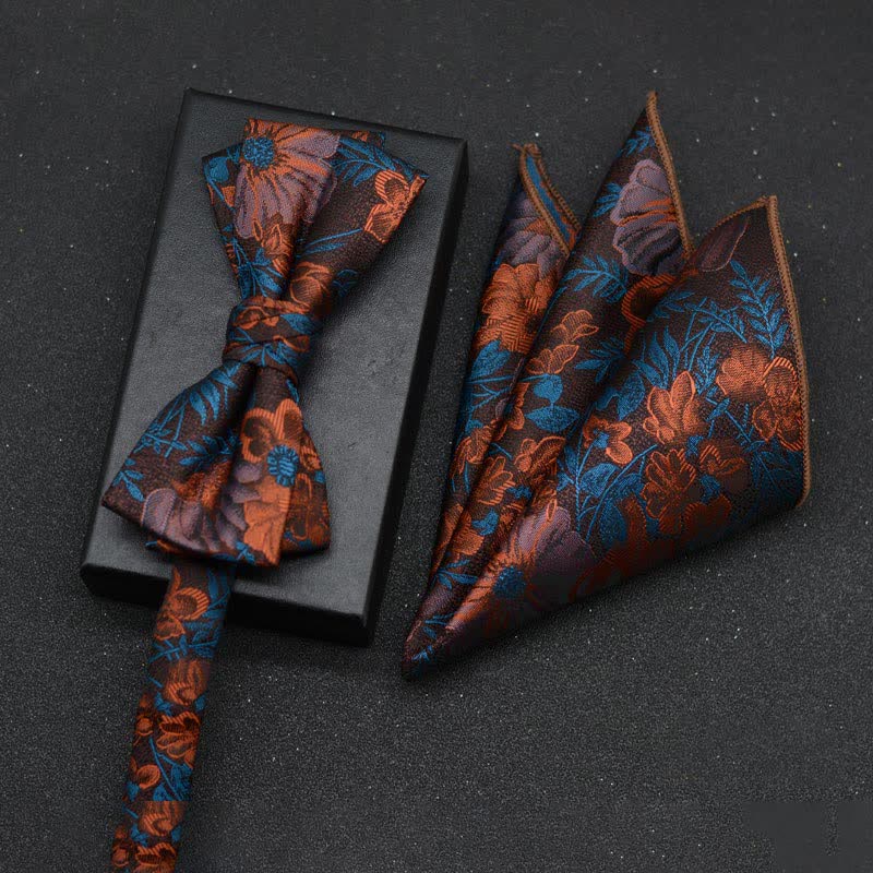Lot de 2 mouchoirs et nœuds papillon élégants à motif floral pour homme