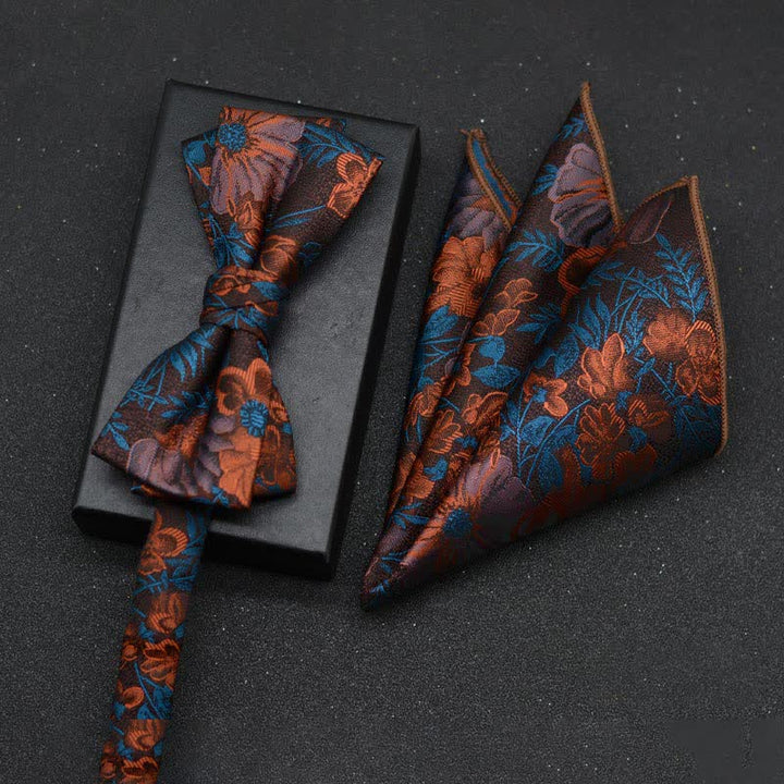 Lot de 2 mouchoirs et nœuds papillon élégants à motif floral pour homme
