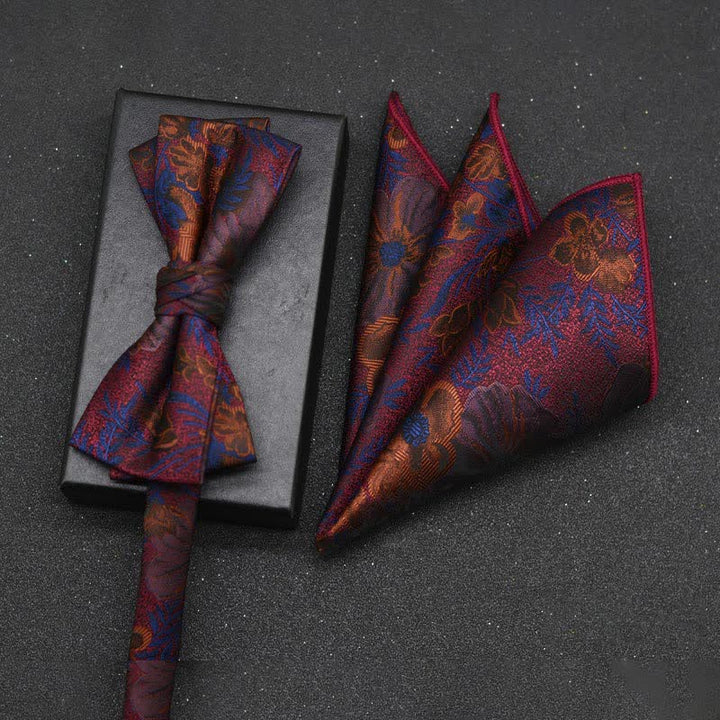 Lot de 2 mouchoirs et nœuds papillon élégants à motif floral pour homme