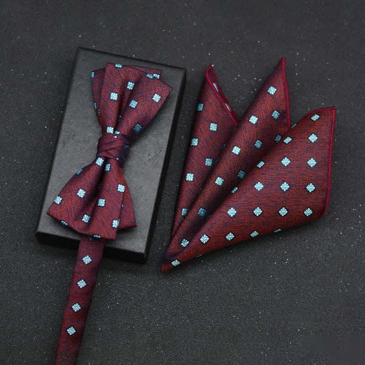 Lot de 2 mouchoirs et nœuds papillon élégants à motif floral pour homme