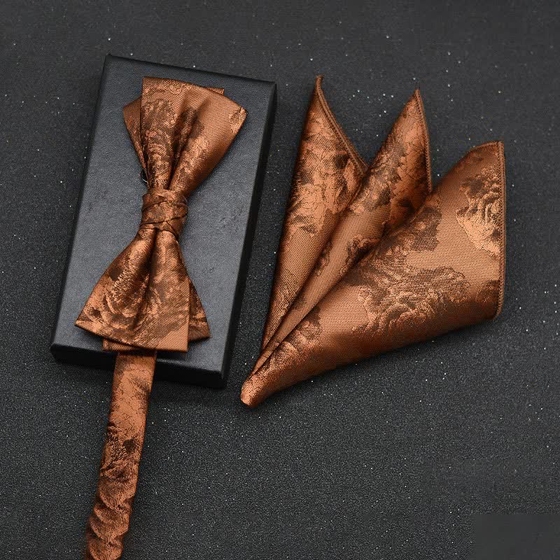 Lot de 2 mouchoirs et nœuds papillon élégants à motif floral pour homme