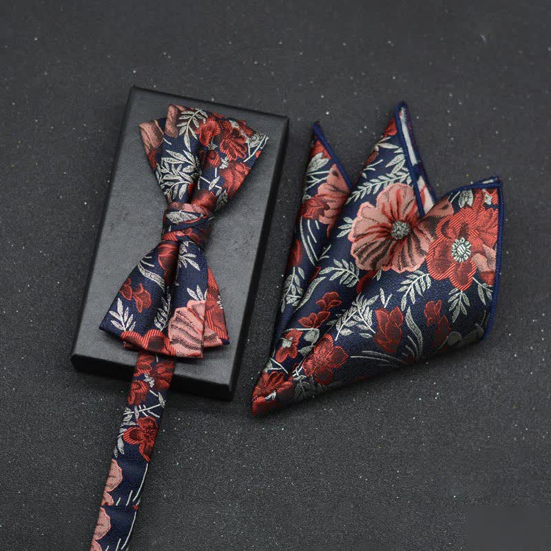 Lot de 2 mouchoirs et nœuds papillon élégants à motif floral pour homme