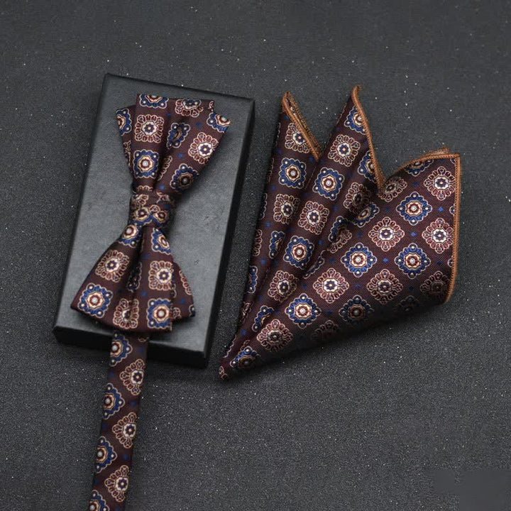 Lot de 2 mouchoirs et nœuds papillon élégants à motif floral pour homme