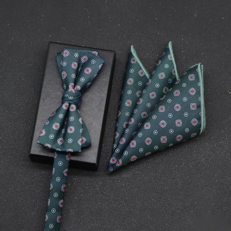 Lot de 2 mouchoirs et nœuds papillon élégants à motif floral pour homme