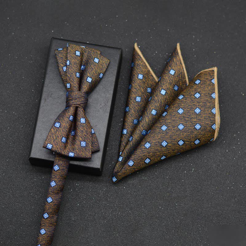 Lot de 2 mouchoirs et nœuds papillon élégants à motif floral pour homme