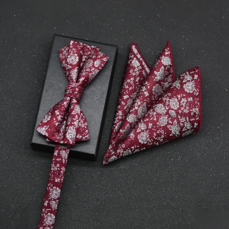 Lot de 2 mouchoirs et nœuds papillon élégants à motif floral pour homme