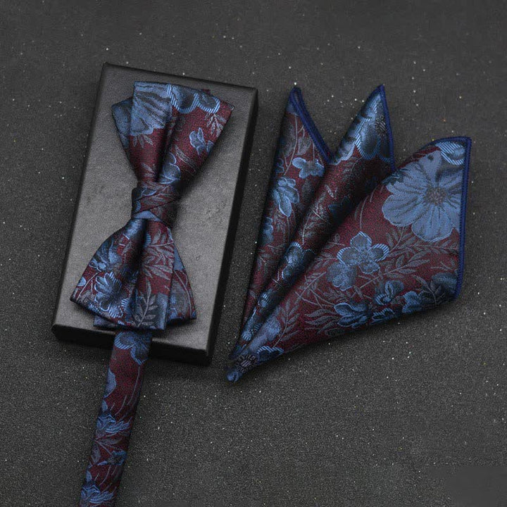 Lot de 2 mouchoirs et nœuds papillon élégants à motif floral pour homme