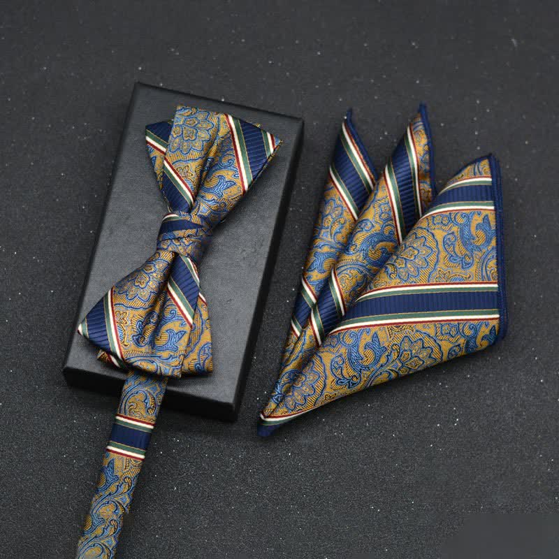 Lot de 2 mouchoirs et nœuds papillon élégants à motif floral pour homme