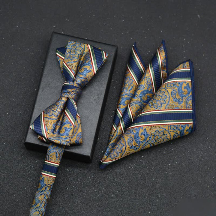 Lot de 2 mouchoirs et nœuds papillon élégants à motif floral pour homme