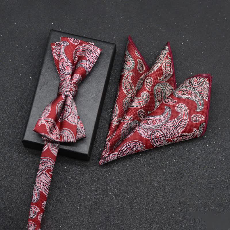 Lot de 2 mouchoirs et nœuds papillon élégants à motif floral pour homme