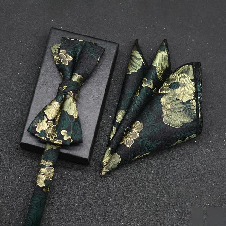 Lot de 2 mouchoirs et nœuds papillon élégants à motif floral pour homme