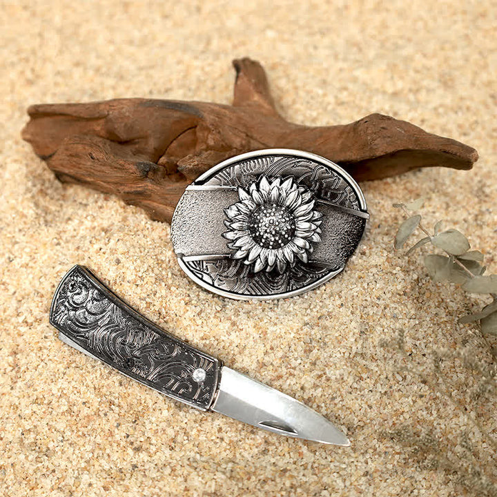 Ensemble de boucles de ceinture en cuir avec couteau pliant caché et cerf à faire soi-même