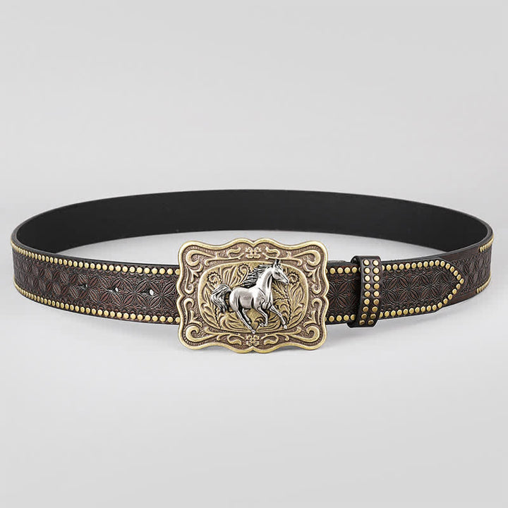 Ceinture en cuir marron foncé avec rivets Running Horse