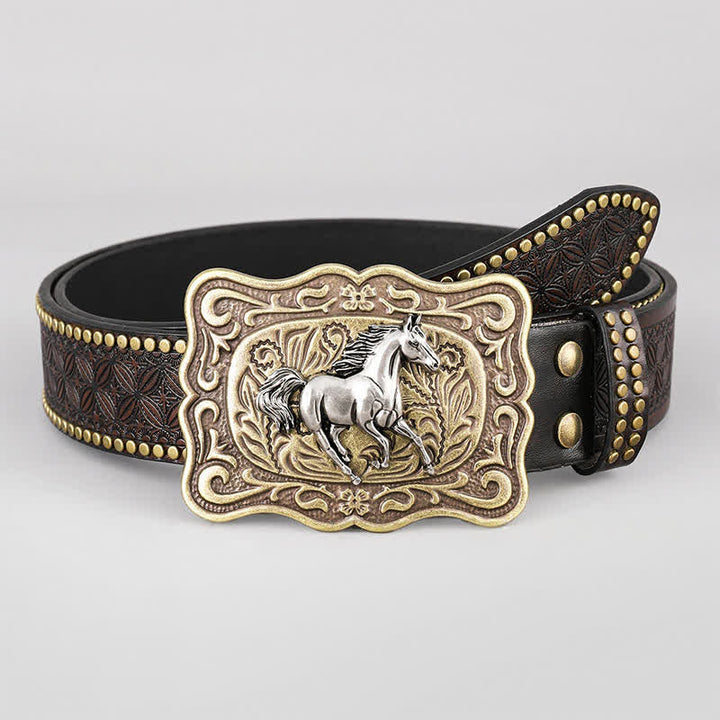 Ceinture en cuir marron foncé avec rivets Running Horse
