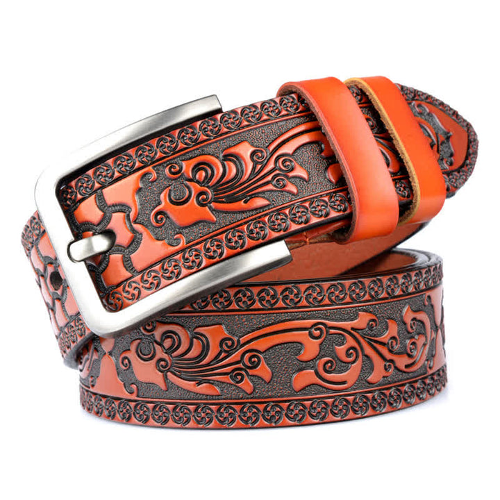 Ceinture en cuir de luxe à motif floral en relief pour homme - Orange - 44 - image 12