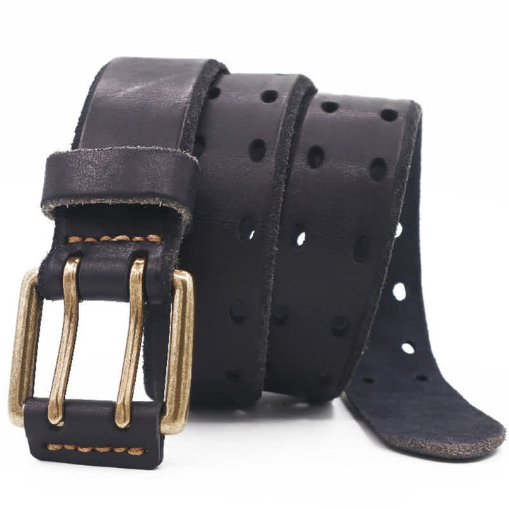 Ceinture en cuir pour homme avec boucle à double aiguille et style décontracté