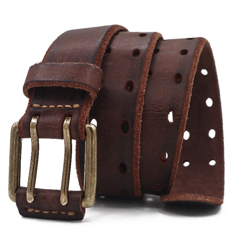 Ceinture en cuir pour homme avec boucle à double aiguille et style décontracté
