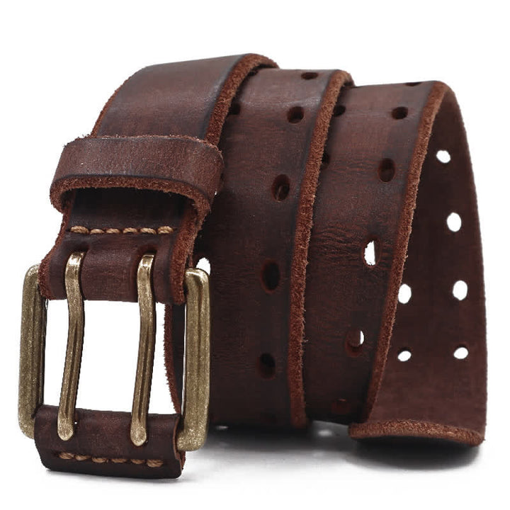 Ceinture en cuir pour homme avec boucle à double aiguille et style décontracté