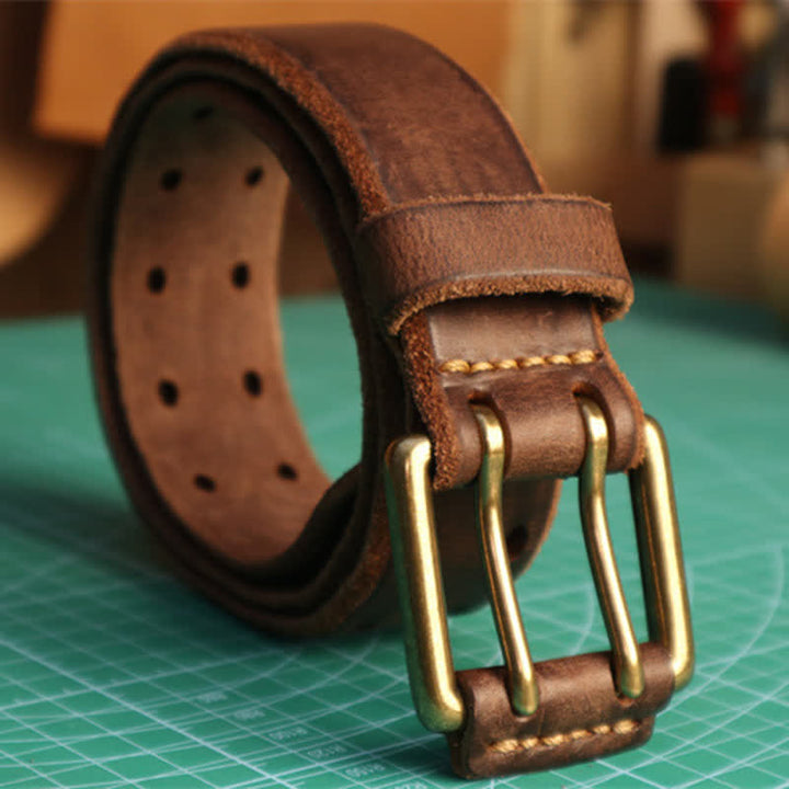 Ceinture en cuir pour homme avec boucle à double aiguille et style décontracté