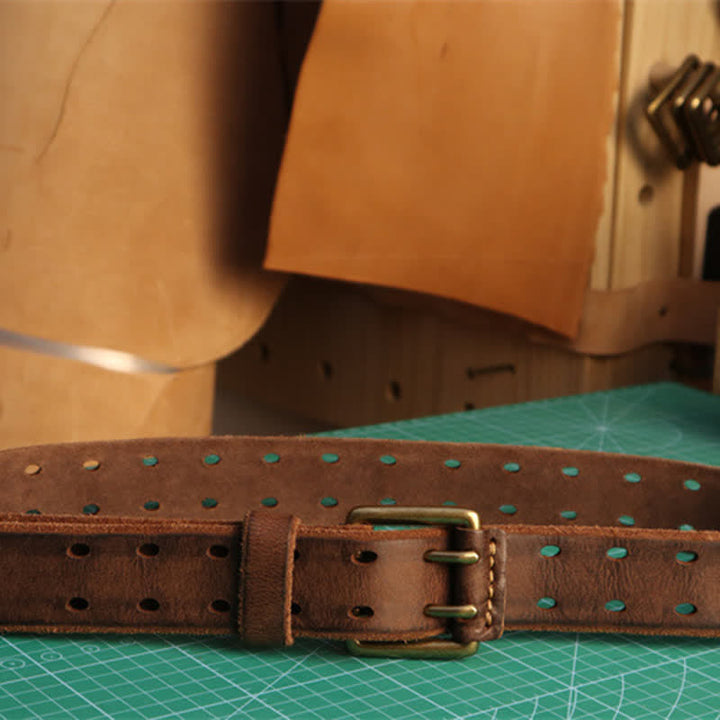 Ceinture en cuir pour homme avec boucle à double aiguille et style décontracté