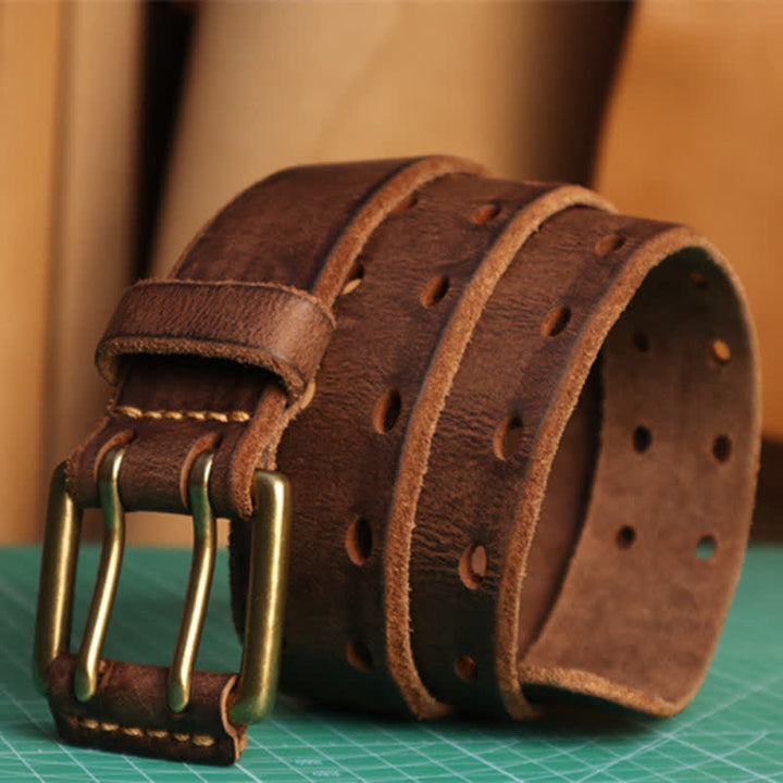 Ceinture en cuir pour homme avec boucle à double aiguille et style décontracté