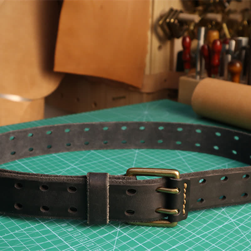 Ceinture en cuir pour homme avec boucle à double aiguille et style décontracté