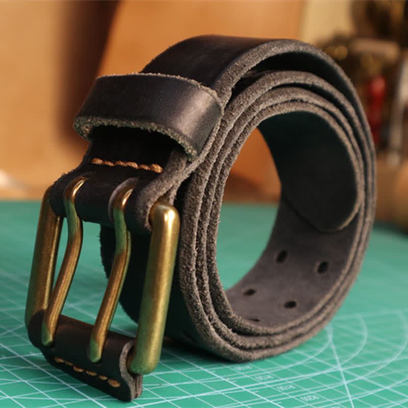 Ceinture en cuir pour homme avec boucle à double aiguille et style décontracté