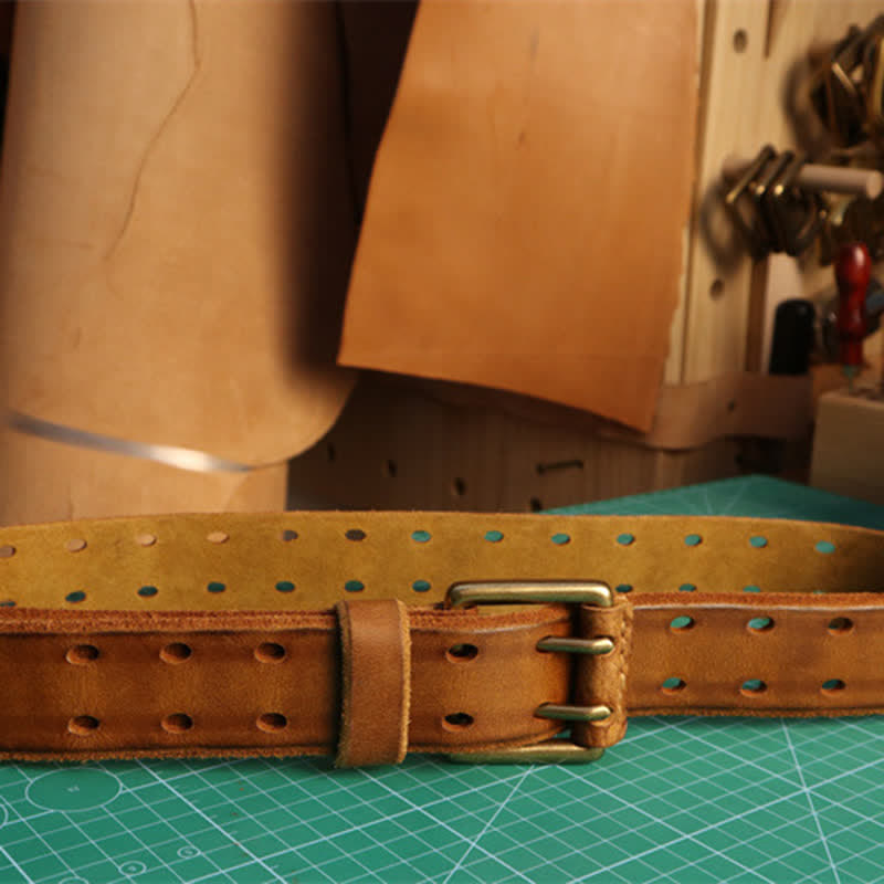 Ceinture en cuir pour homme avec boucle à double aiguille et style décontracté