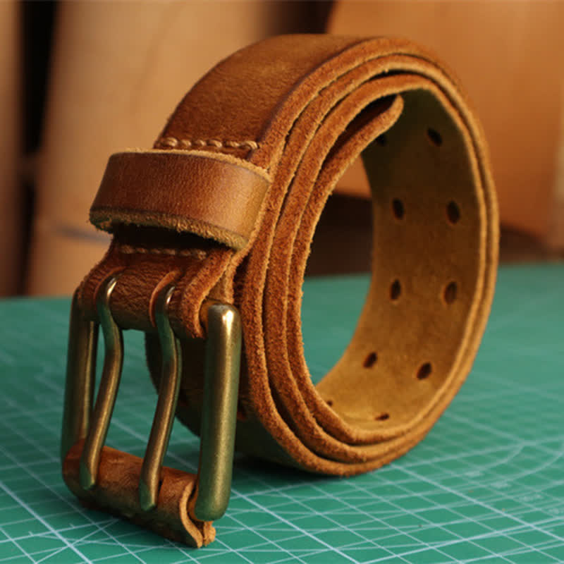 Ceinture en cuir pour homme avec boucle à double aiguille et style décontracté