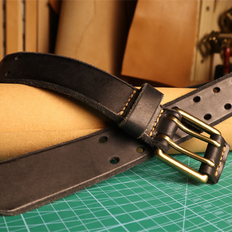 Ceinture en cuir pour homme avec boucle à double aiguille et style décontracté