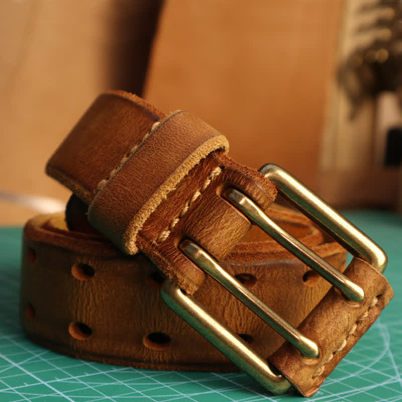 Ceinture en cuir pour homme avec boucle à double aiguille et style décontracté
