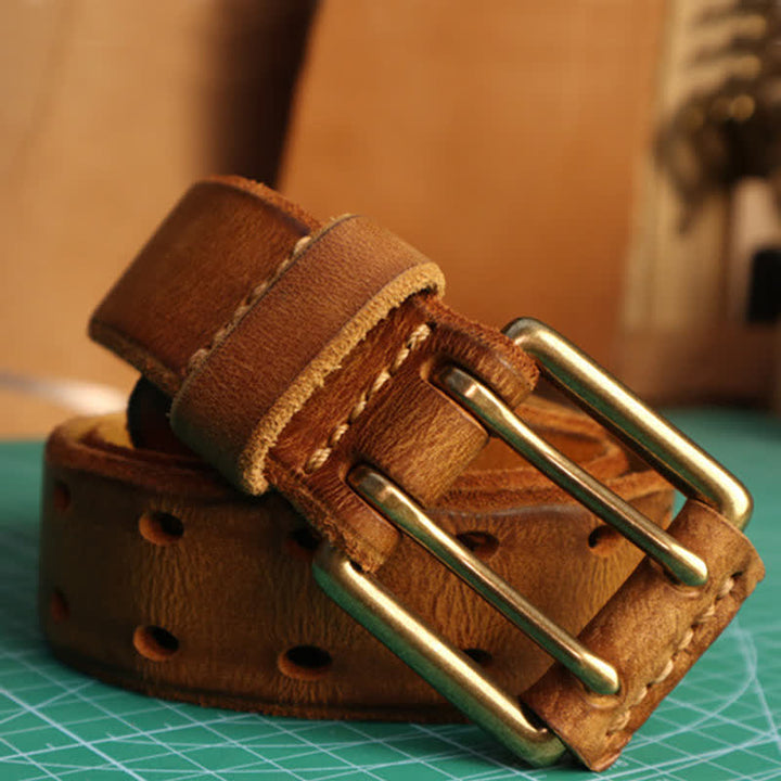 Ceinture en cuir pour homme avec boucle à double aiguille et style décontracté