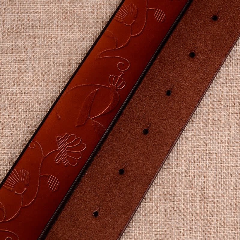 Ceinture en cuir gaufré rétro à motif tournesol creux pour femme