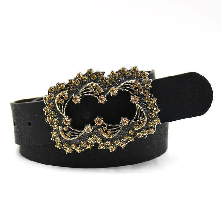 Ceinture en cuir avec boucle en cristal artificiel pour femme