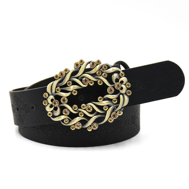 Ceinture en cuir avec boucle en cristal artificiel pour femme